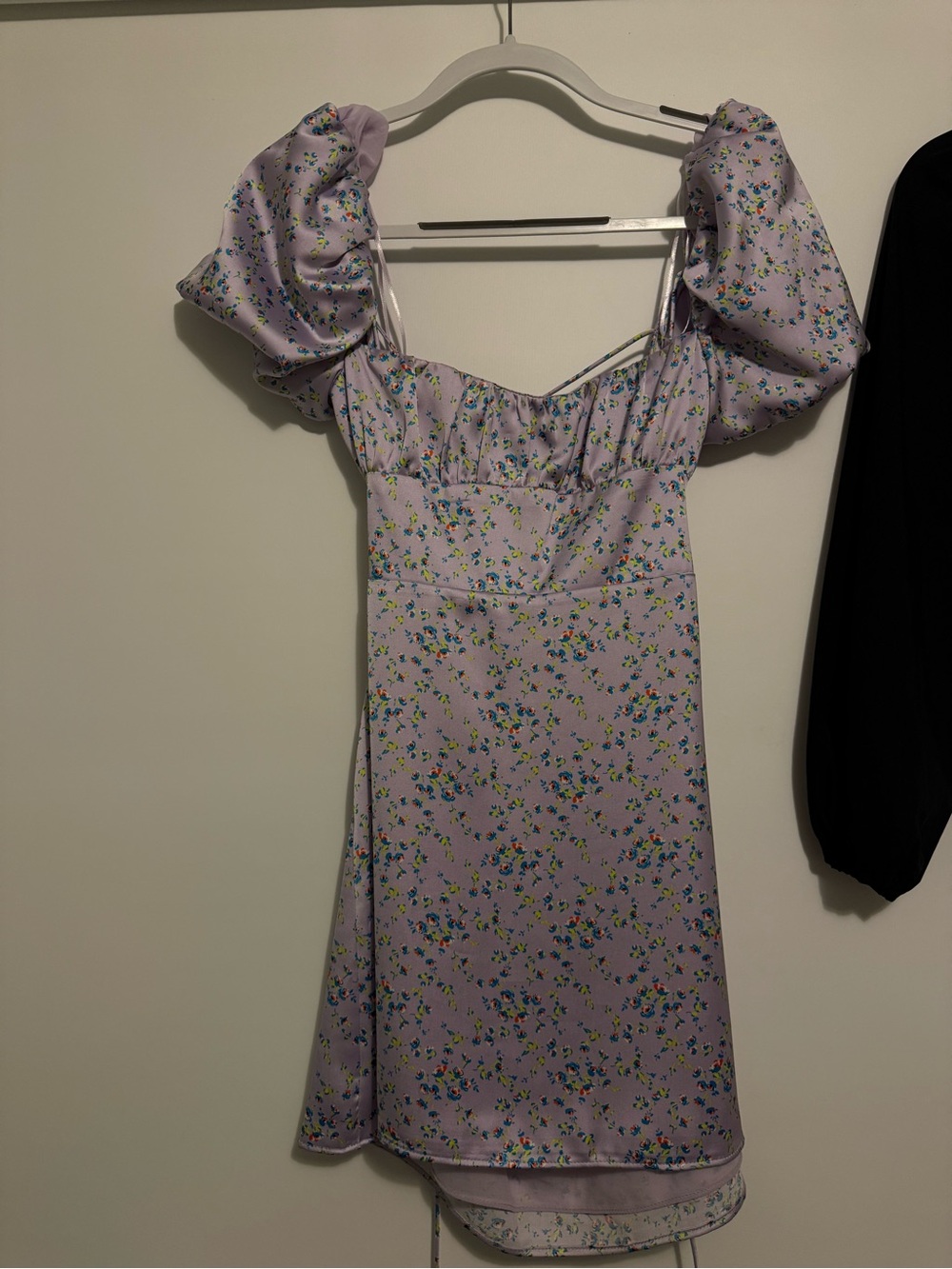 Zara Lilac Floral Puff-Sleeve Mini Dress